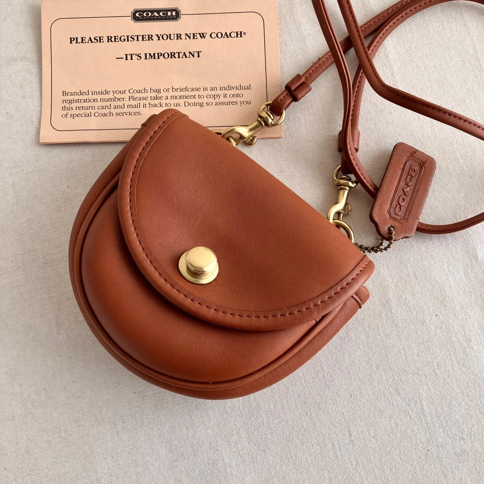 Vintage Coach Mini Belt Bag British Tan Leather Crossbody Shoulder