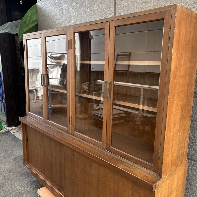 木製ガラス扉キャビネット　本箱　本棚　レトロ 食器棚 飾り棚 キャビネット ブックシェルフ 本棚 ガラス扉 収納 木製