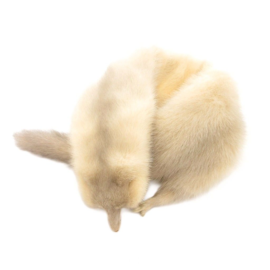 ティペット マフラー ミンクファー 顔付き 尻尾付き ベージュ グレー
