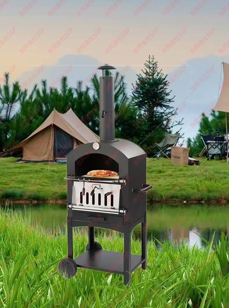 新登場屋外ピザオーブンピザ窯煙突 とピザストーンを備えたポータブル薪ストーブピザメーカー 2層ピザオーブン薪窯 取り外し なホイールを備えた薪ストーブ屋外ピザオーブン