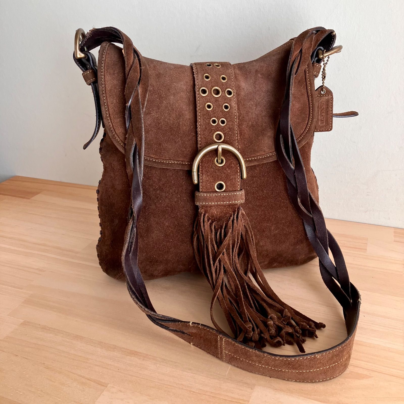 Vintage Coach Brown Suede Leather Shoulder Bag Crossbody y2k RARE