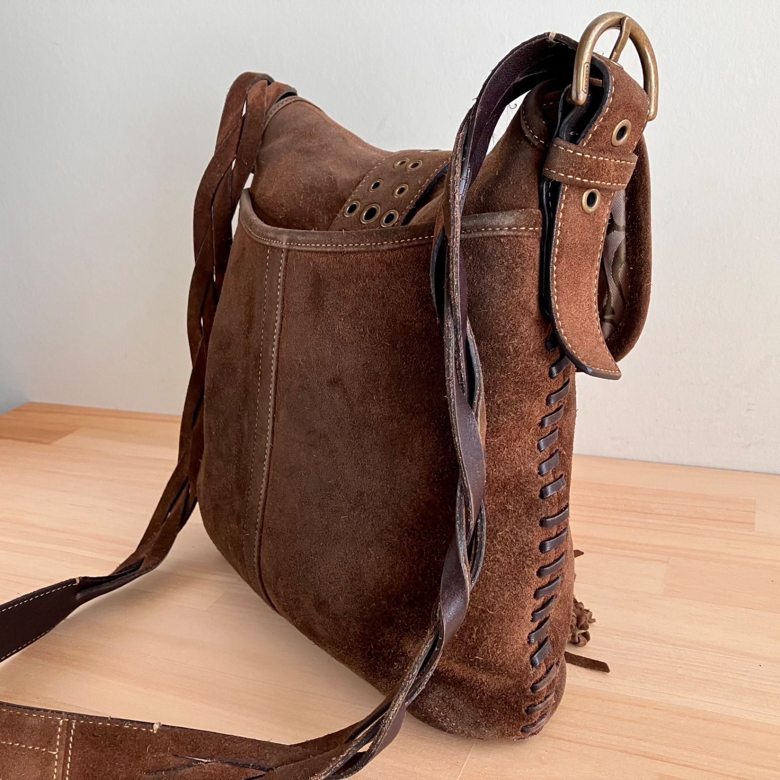 Vintage Coach Brown Suede Leather Shoulder Bag Crossbody y2k RARE