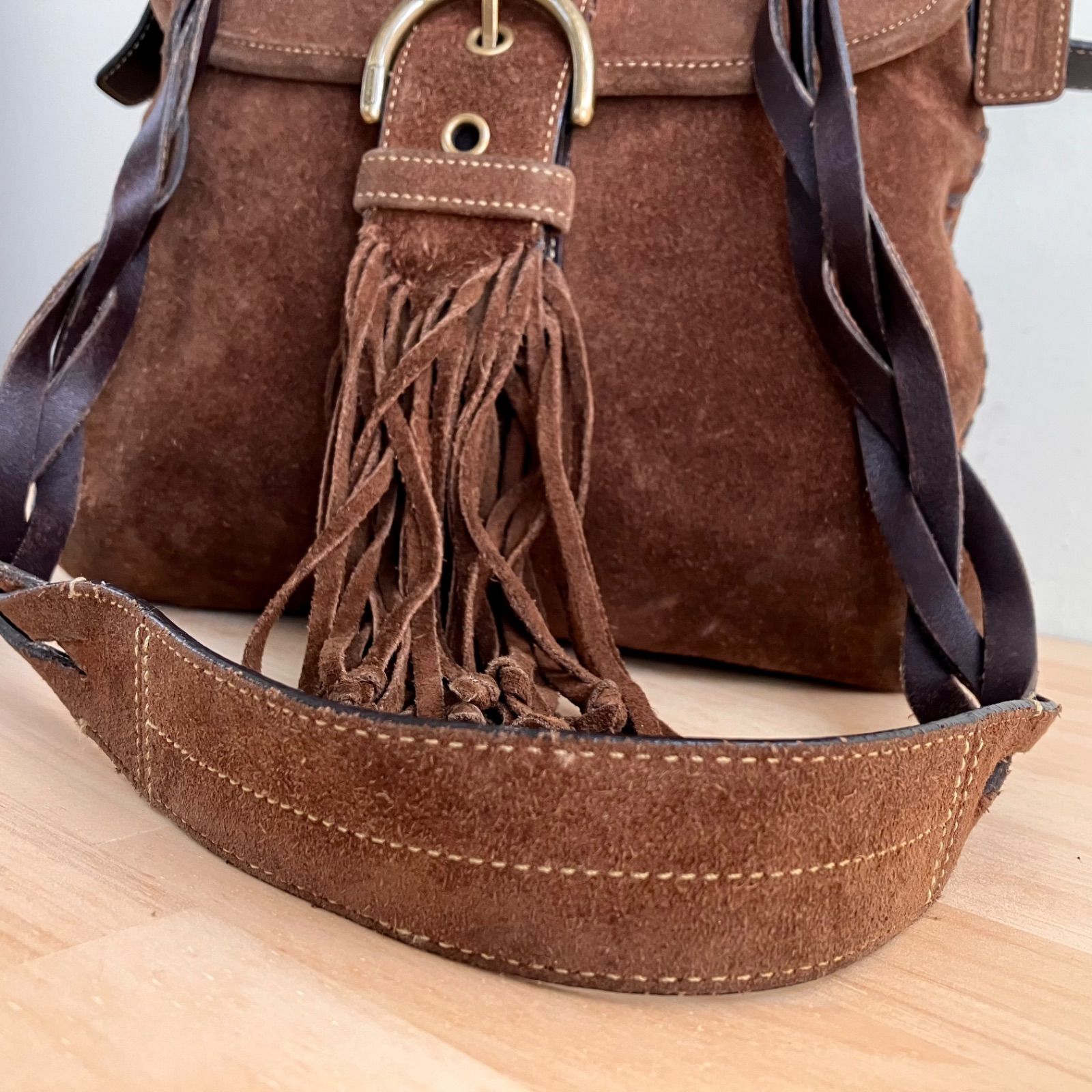 Vintage Coach Brown Suede Leather Shoulder Bag Crossbody y2k RARE