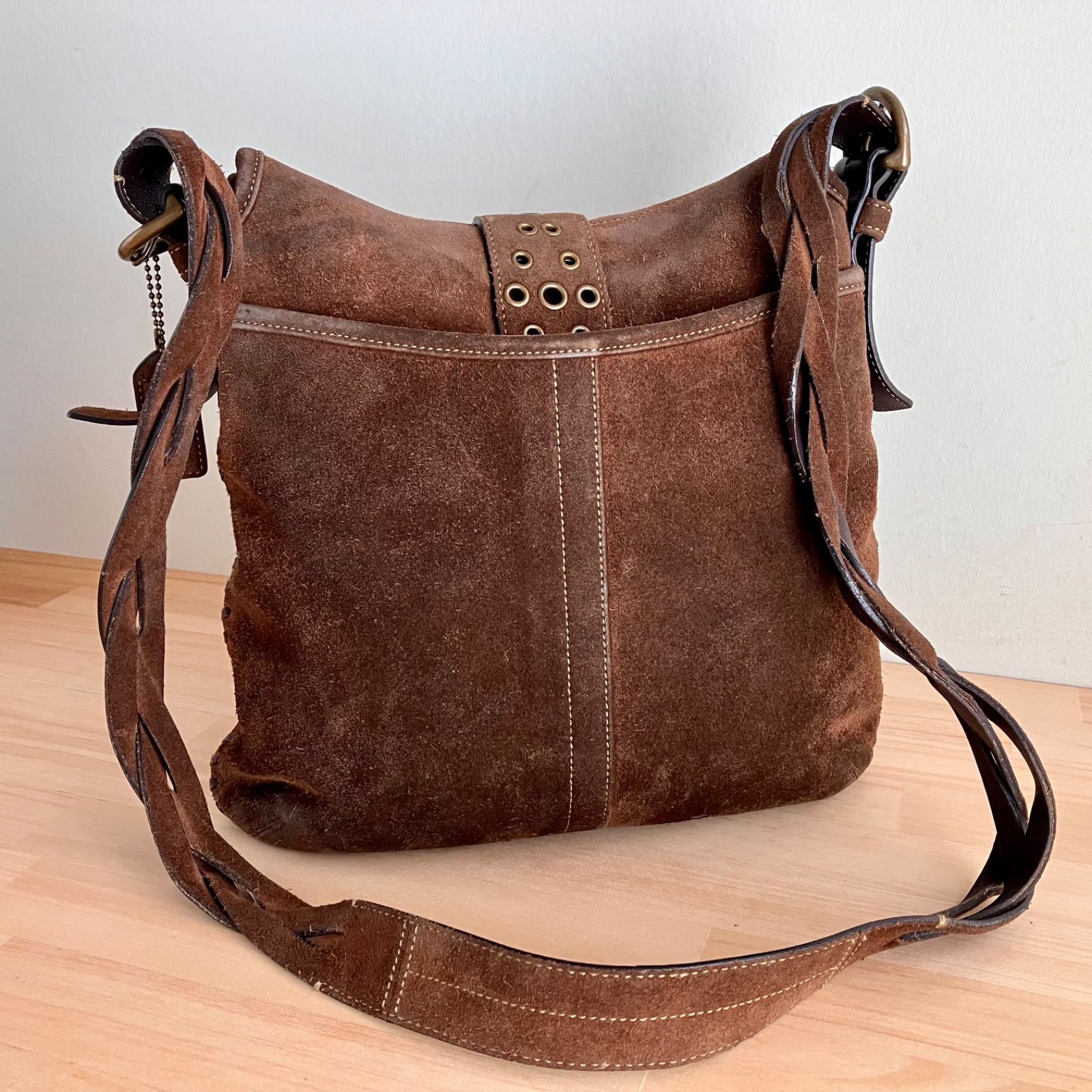 Vintage Coach Brown Suede Leather Shoulder Bag Crossbody y2k RARE