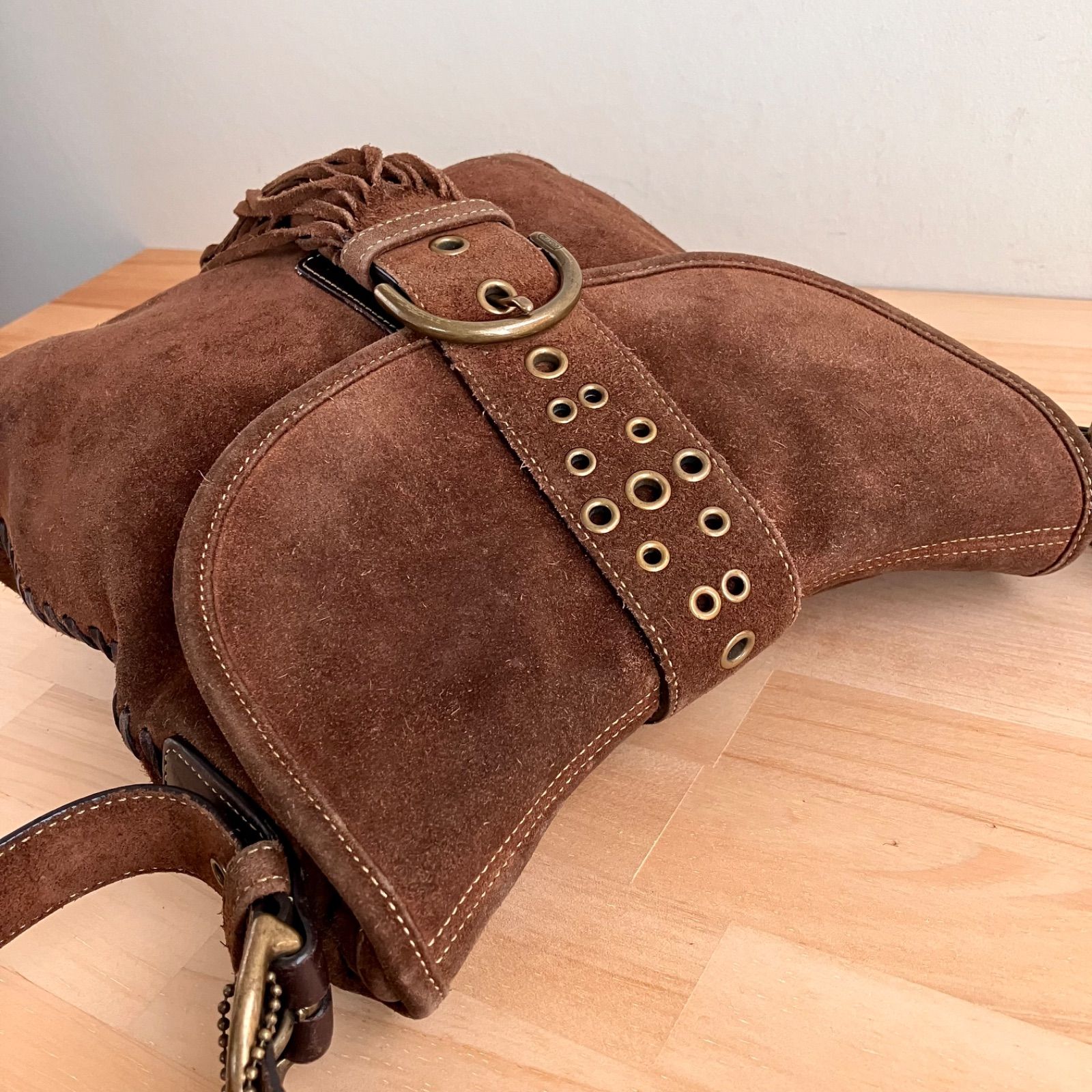 Vintage Coach Brown Suede Leather Shoulder Bag Crossbody y2k RARE
