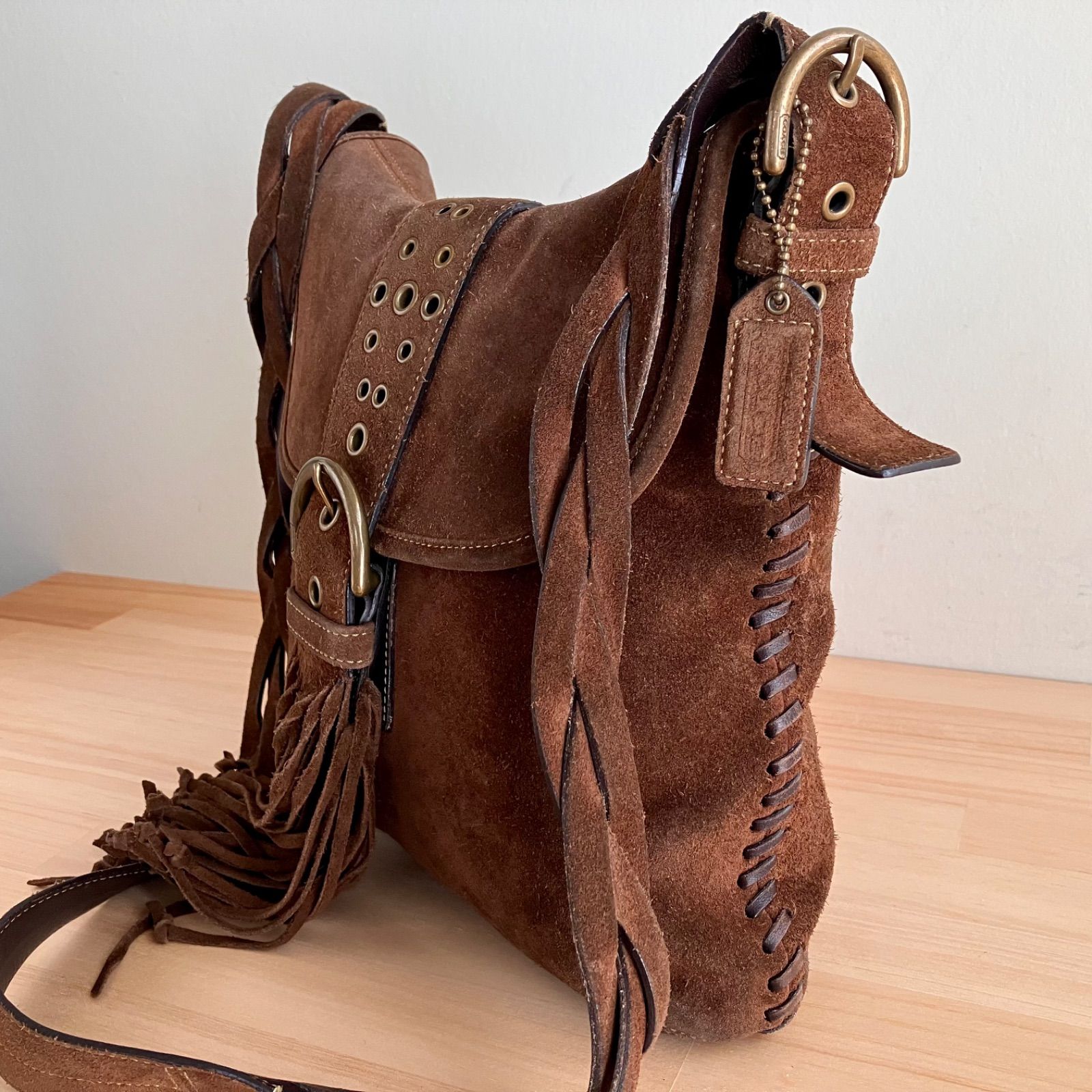 Vintage Coach Brown Suede Leather Shoulder Bag Crossbody y2k RARE