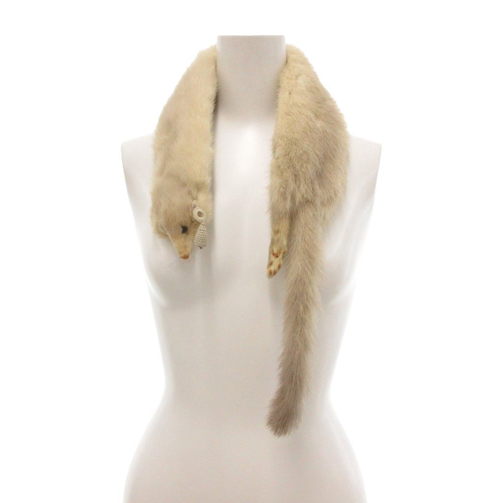 ミンクファー ティペット 毛皮 顔付き 尻尾付き ベージュ /UO - メルカリ