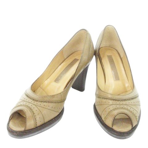 ヨシト YOSHITO パンプス レザー オープントゥ ハイヒール パンチング