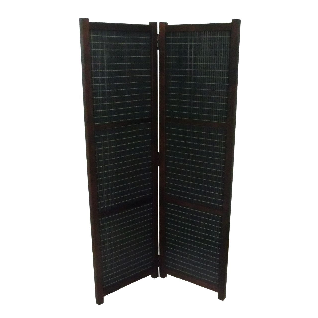 木製パーテーション 2つ折り ブラック木簾 樺桜ブラウンフレーム