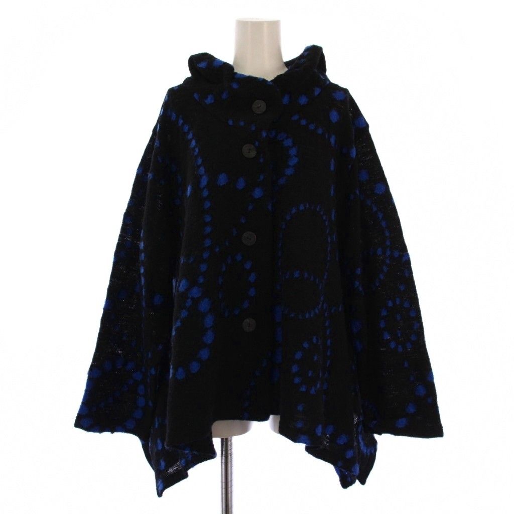 ジウ 慈雨 ニット カーディガン 長袖 総柄 ウール ナイロン 42 ブラック ブルー BM