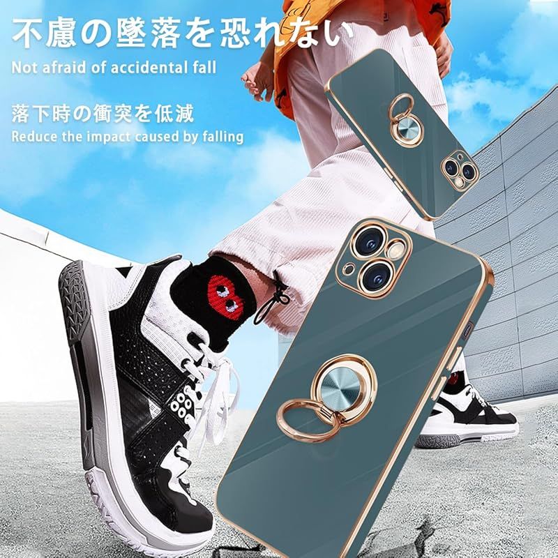 danliangqifei iPhone 13 ケース リング 耐衝撃 360°回転 スタンド機能