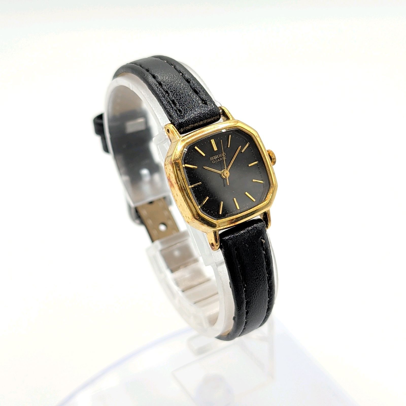 SEIKO 1421-5060 Watch Quartz Square Gold Black dial Y2K 00S
