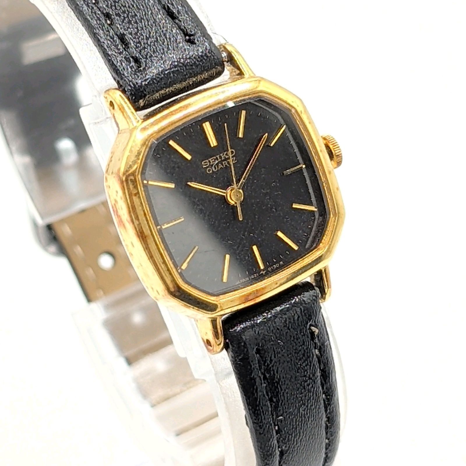 SEIKO 1421-5060 Watch Quartz Square Gold Black dial Y2K 00S