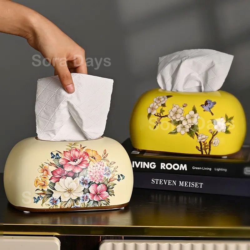 高級　エレガント　花柄 ティッシュボックス　しっかり素材 エレガントな花柄のアクリル製ティッシュケース｜欧風雑貨のお店