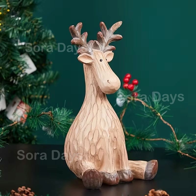 アンティークトナカイ4体　インテリア用品　クリスマス　ディスプレイ トナカイ クリスマス雑貨 置物 オブジェ お座り 可愛い ユニーク