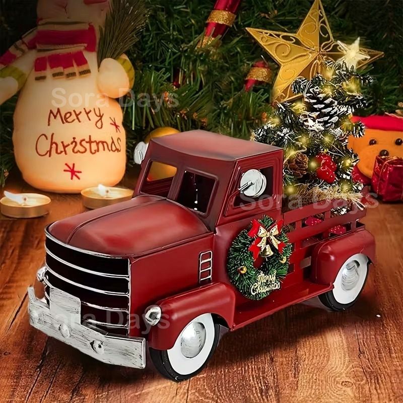 ヴィンテージ風カー 置物 オブジェ クリスマス雑貨 ライト付き