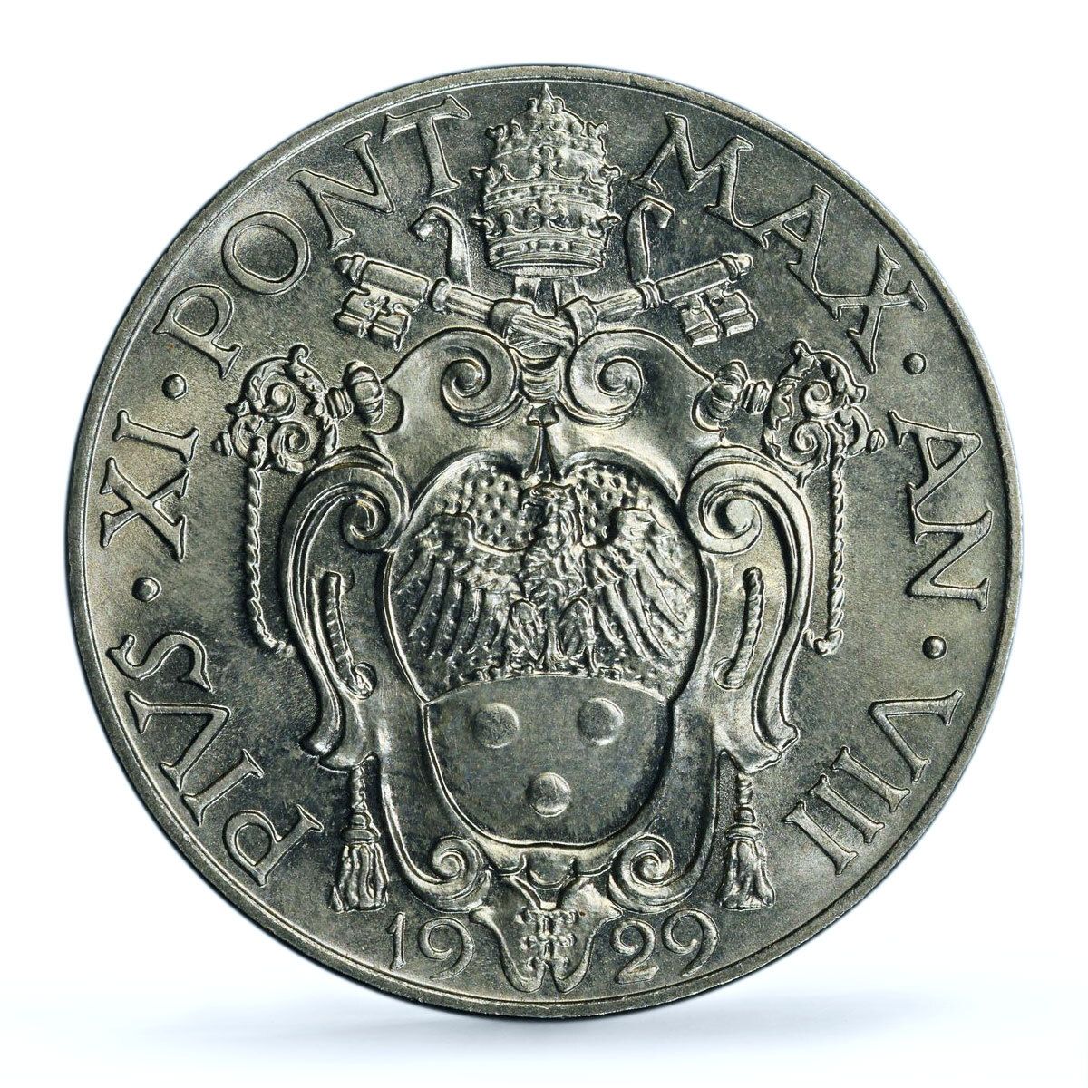 イタリア バチカン 2リラ 教皇ピ11世 立像 MS66 PCGS ニッケル貨幣