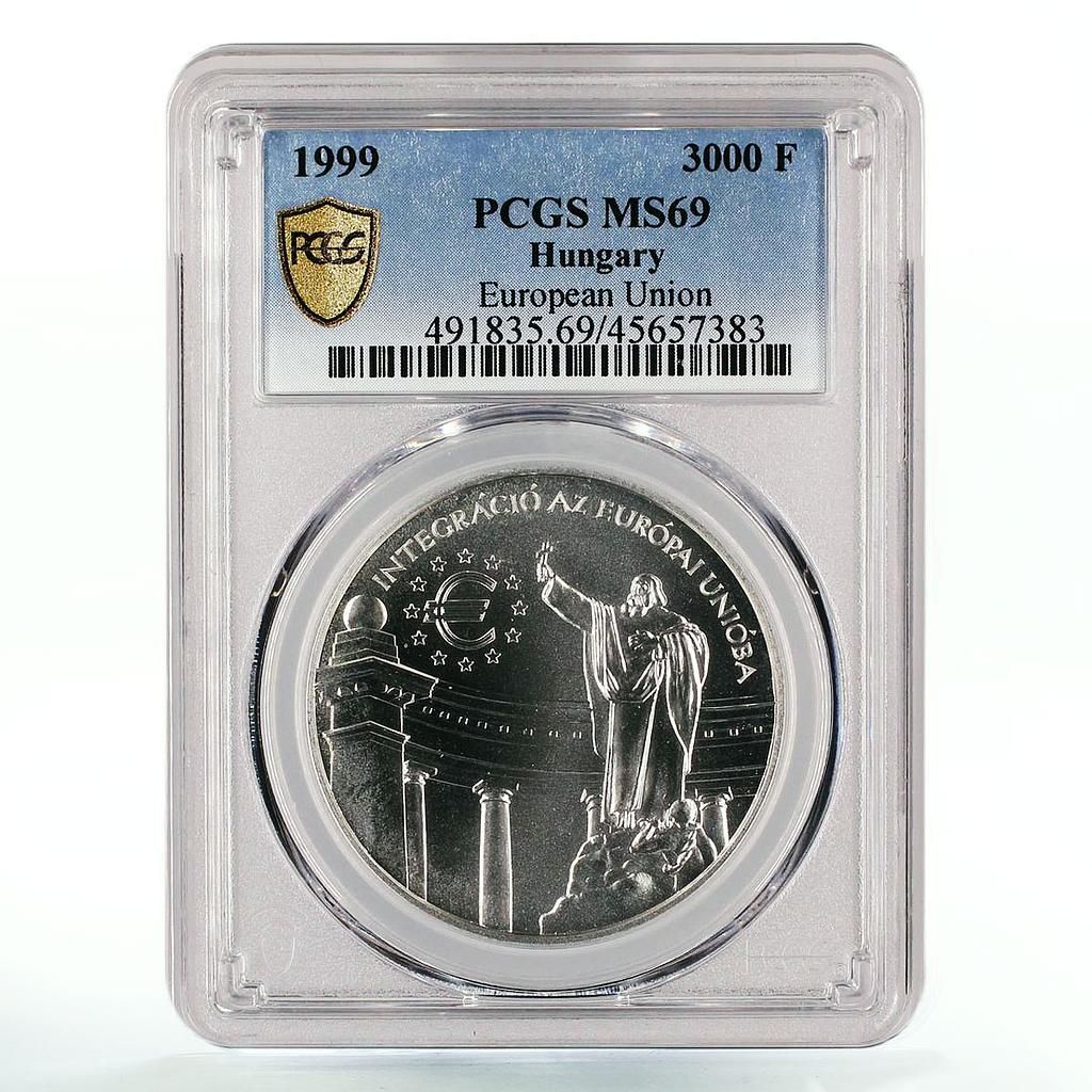 ハンガリー 3000 国際 欧州連合 聖ゲッレールト像 MS69 PCGS 銀貨 1999
