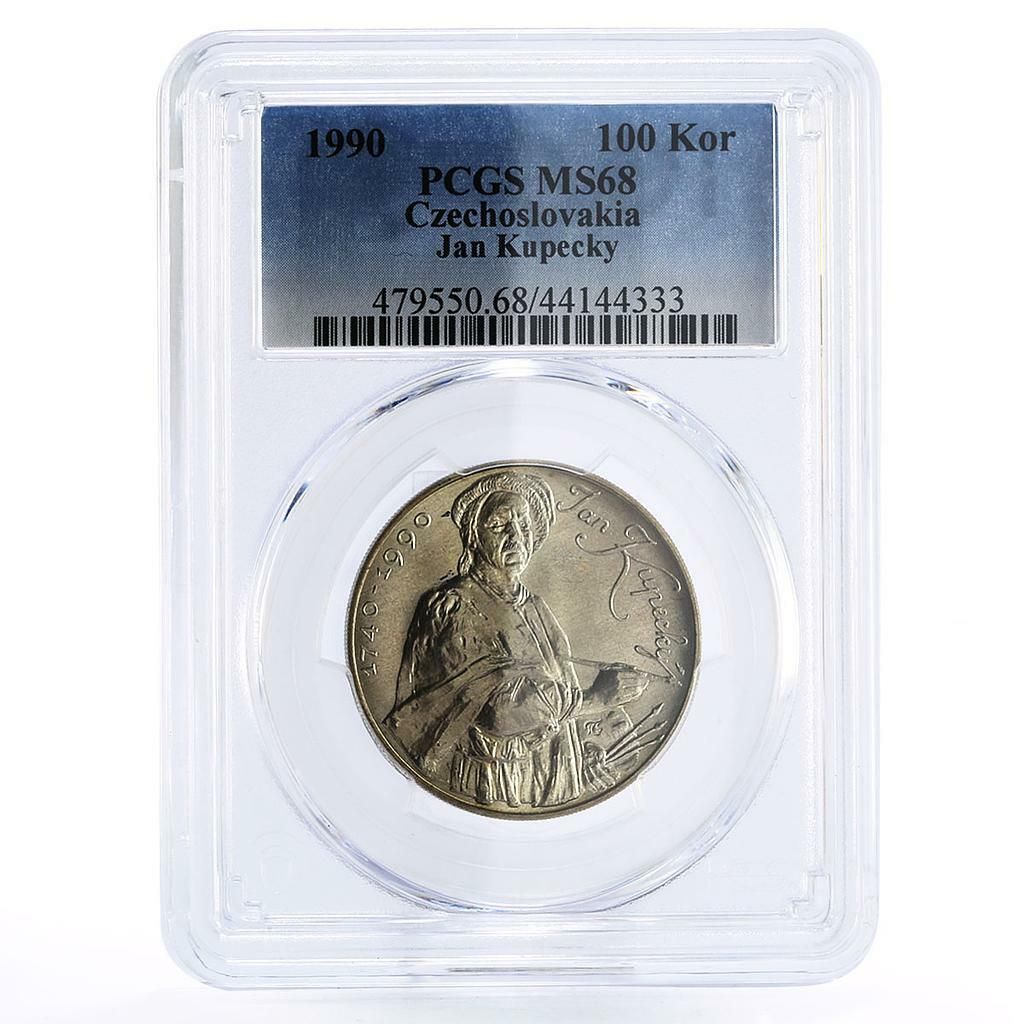 チェコスロバキア 100コルナ 画家ヤン・クペツキー 美術 MS68 PCGS