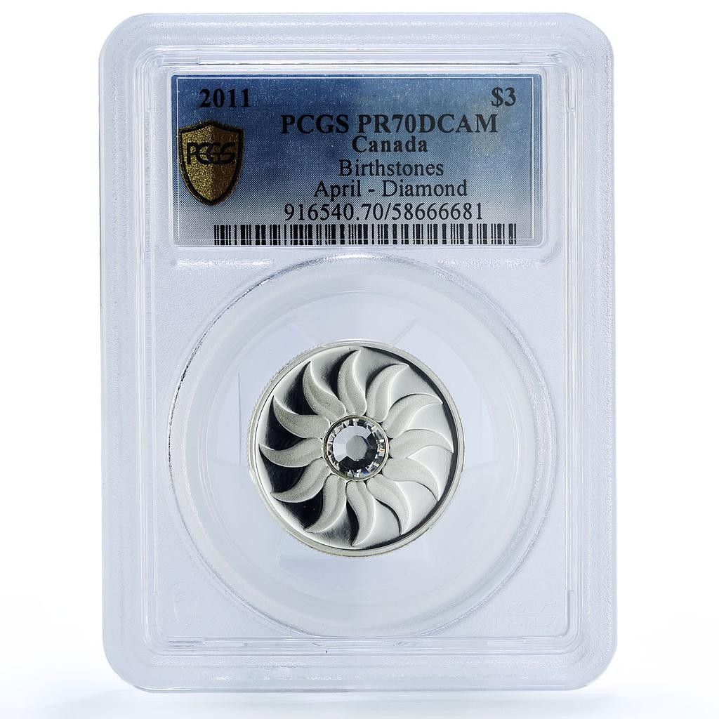 最高鑑定 極美品 PCGS-PR70 DCAM カナダ 1986 銀貨 カナダ 3ドル 4月