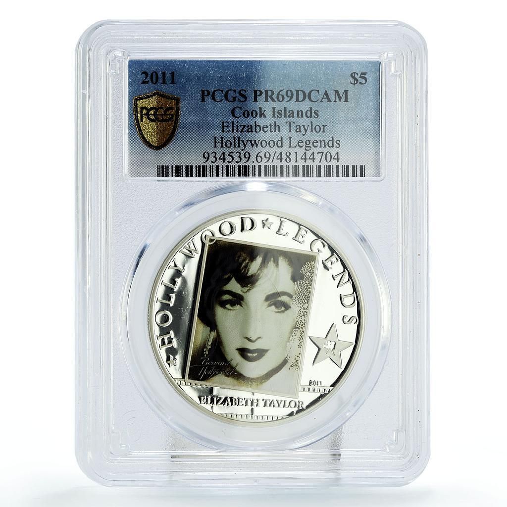 クック諸島 5ドル ハリウッド エリザベス テイラー シネマ PR 69 PCGS 銀貨 2011年