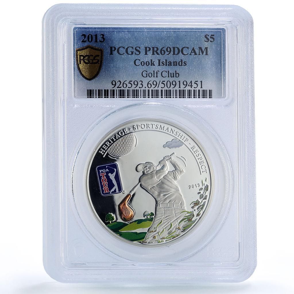 クック諸島 5ドル PGAツアー ゴルフクラブ スポーツ PR69 PCGS 銀貨