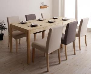 無段階に広がる スライド伸縮テーブル ダイニングセット 6人 7点セット テーブル チェア6脚 シンプルタイプ W 120-200