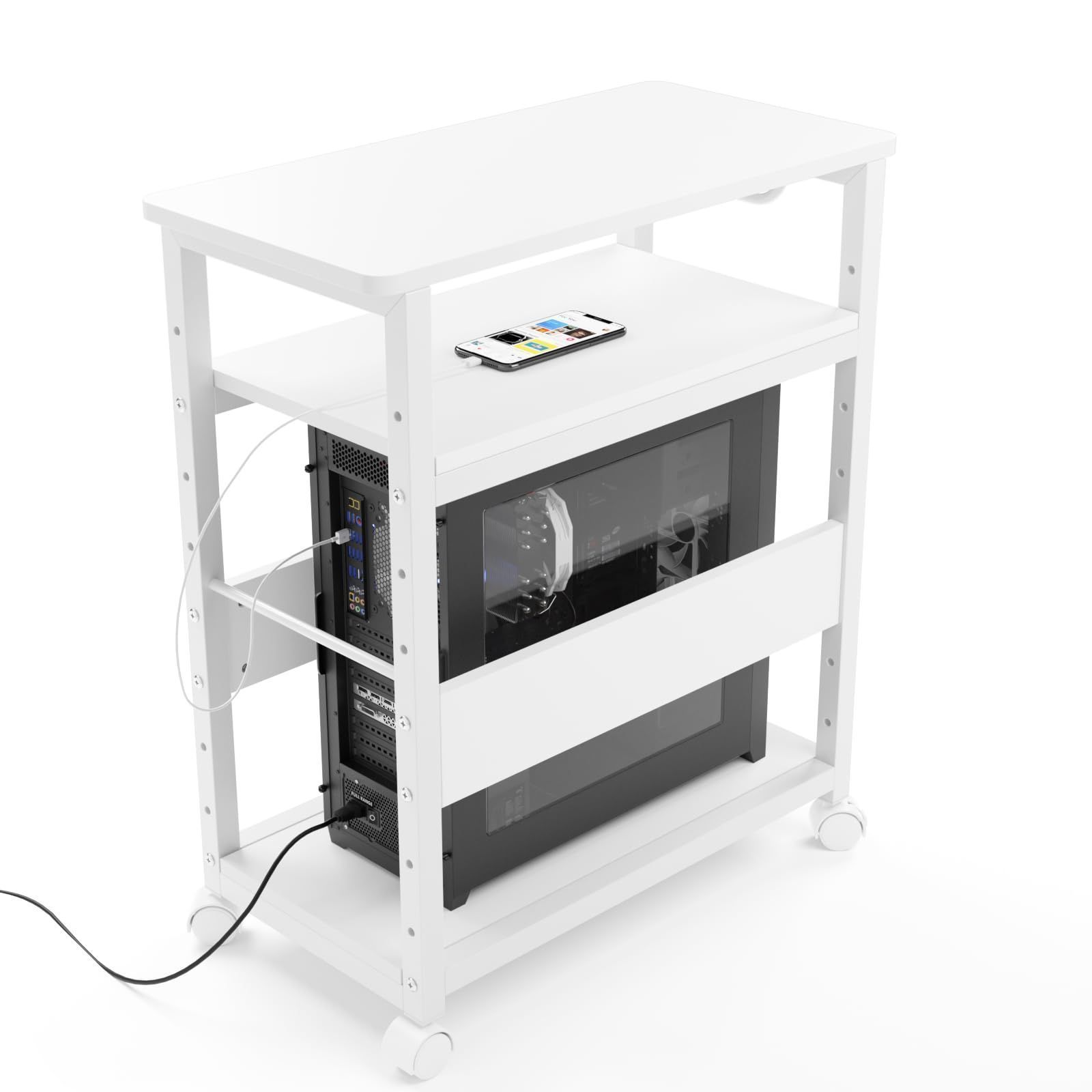 DEWEL cpuラック パソコン ラック ワゴン pc ワゴンラック サイドスリムワゴン キャスター付き ゲーミングpc 棚 幅60 奥行30 高さ70 cm ホワイト