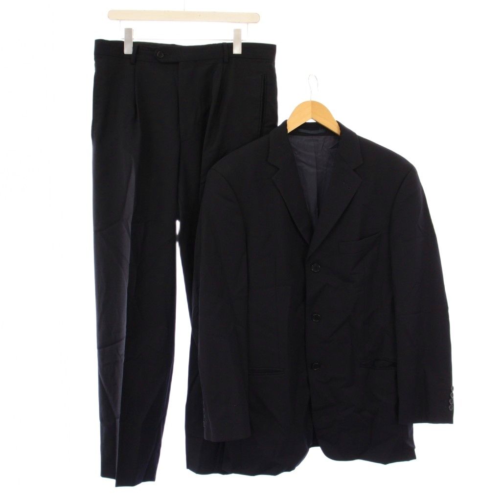 ヒューゴボス HUGO BOSS シングルスーツ セットアップ テーラードジャケット アウター 総裏地 テーパードパンツ スラックス ジップフライ ウール 紺 ネイビー BB ES