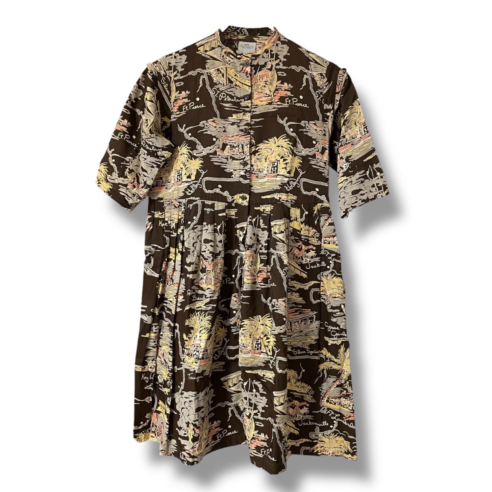 WMV F I L CUBISM ワンピース ミディ丈 ベルト付き 親ブランド visvim マルチ レーヨン65コットン35 サイズ3 L相当 レディース 上品