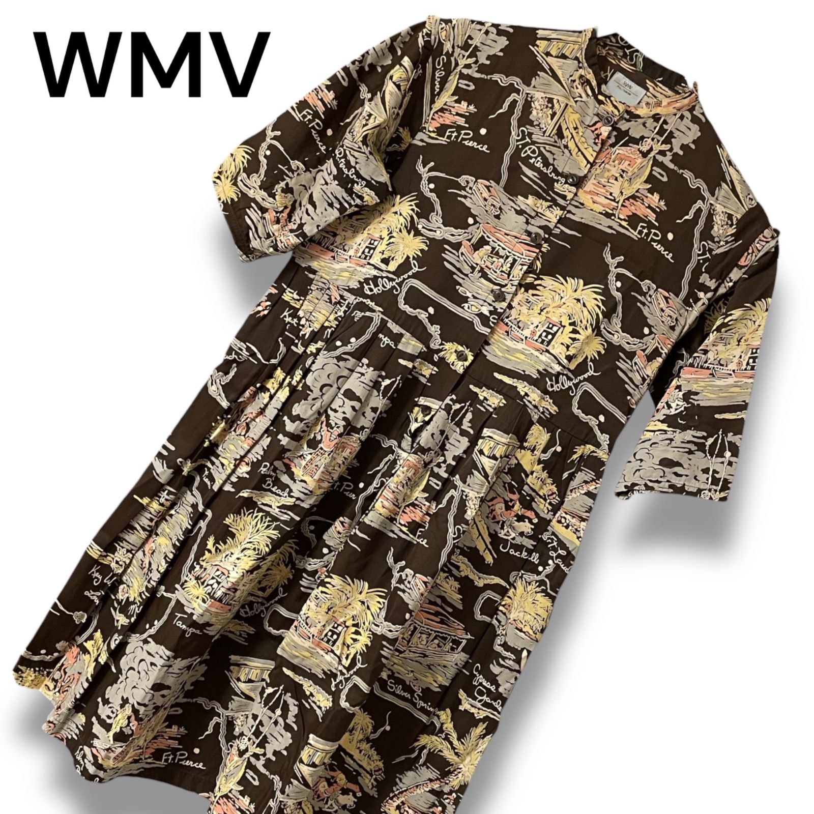 WMV F.I.L. CUBISM ワンピース ミディ丈 ベルト付き 親ブランド visvim マルチ レーヨン65コットン35 サイズ3 L相当 レディース 上品