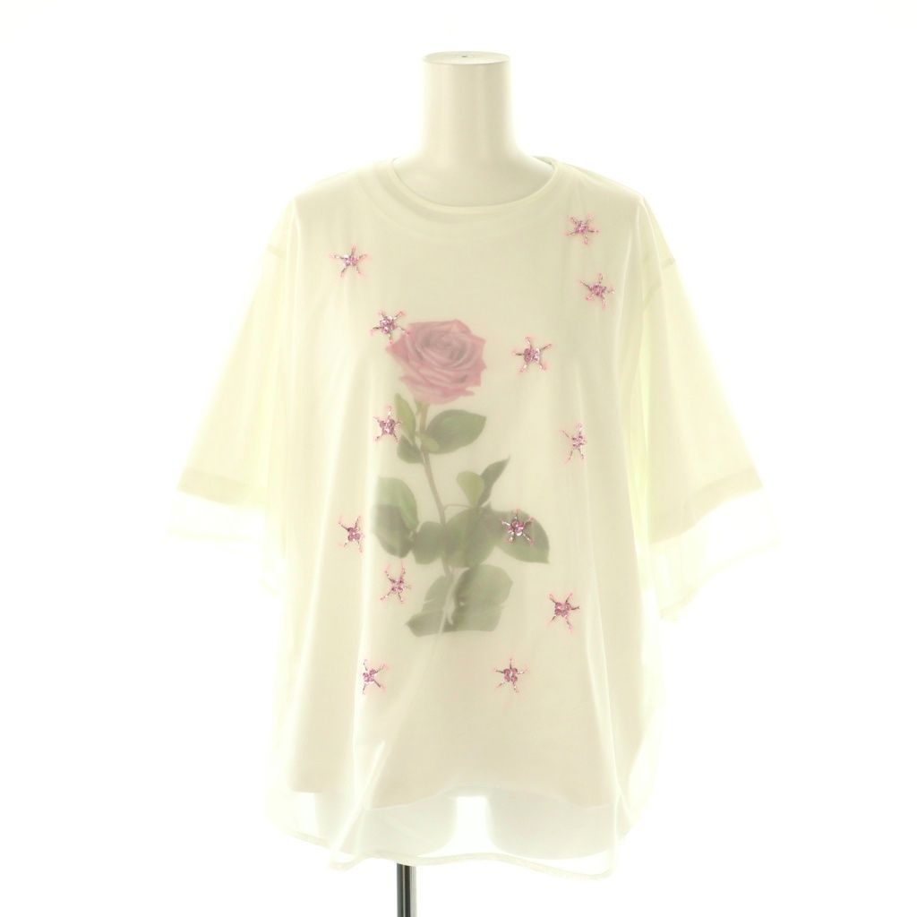 ミュベール muveil 25 SS ローズプリントTシャツ チュール 半袖 2点セット 38 ホワイト HK OS