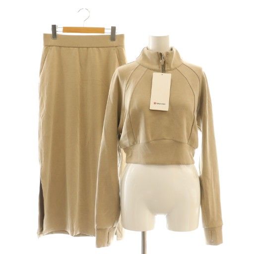ルルレモン lululemon セットアップ プルオーバー カットソー タイトスカート S ベージュ DF OS