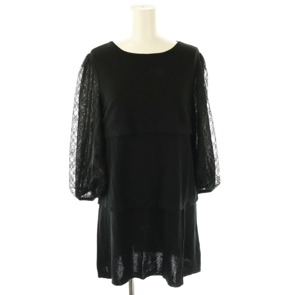 トゥービーシック TO BE CHIC レースコンビ プルオーバーニットチュニック 40 ブラック /DF ■OS