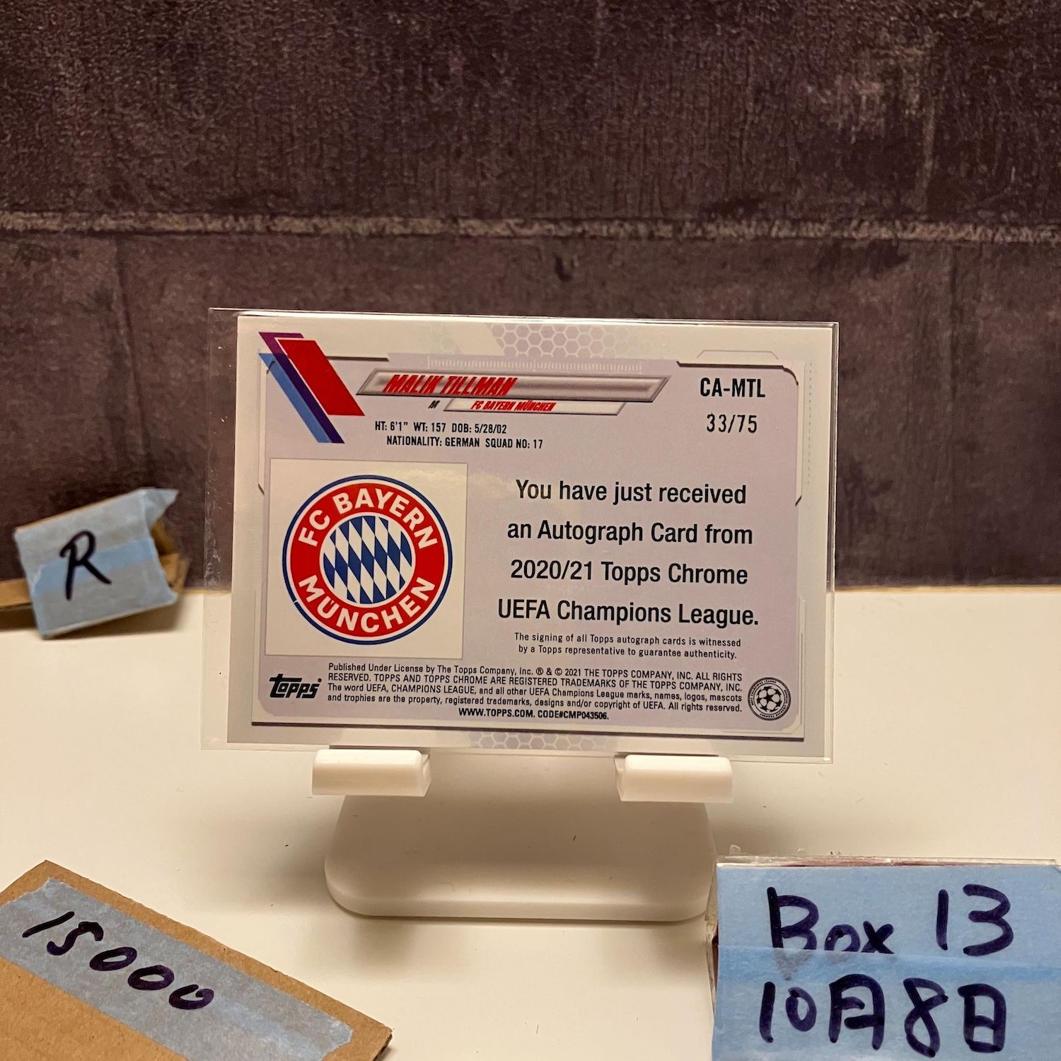 2020-21 Topps Chrome UEFA Chapions League Malek Tillman 33 75 直筆サインカード FC Bayern Munich Blue Refractor RC ルーキー Rookie カード