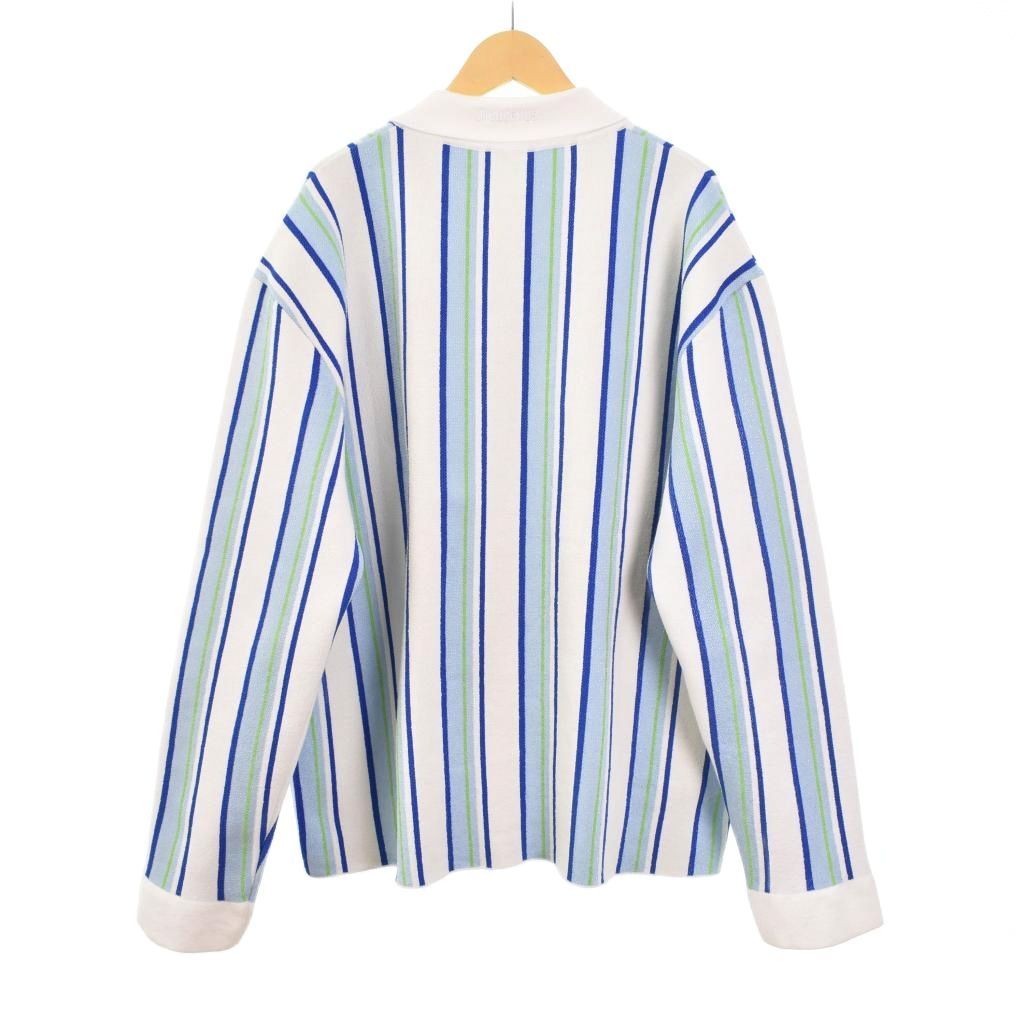 ジャクムス ニット セーター ポロシャツ 長袖 ストライプ L 水色 ライトブルー -2334