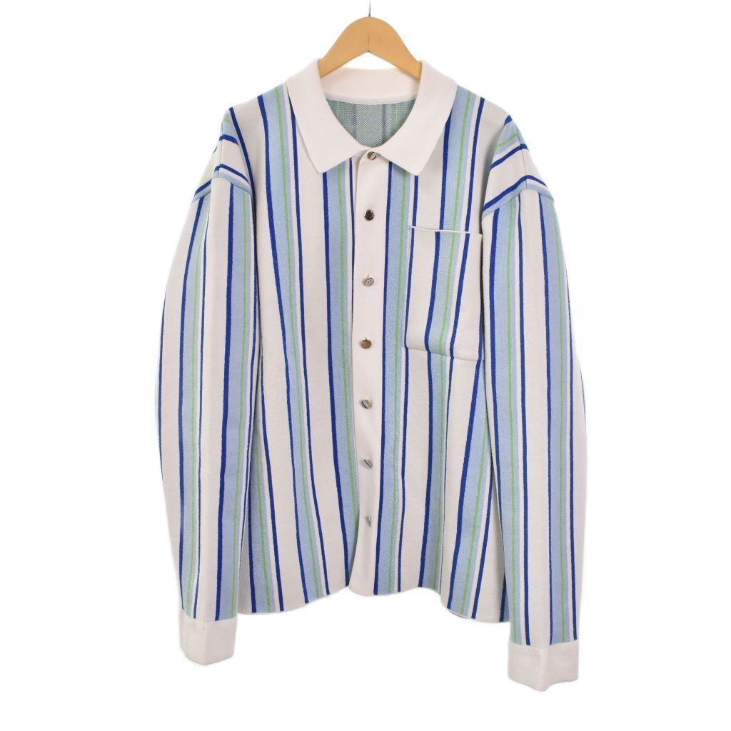 ジャクムス ニット セーター ポロシャツ 長袖 ストライプ L 水色 ライトブルー 2334