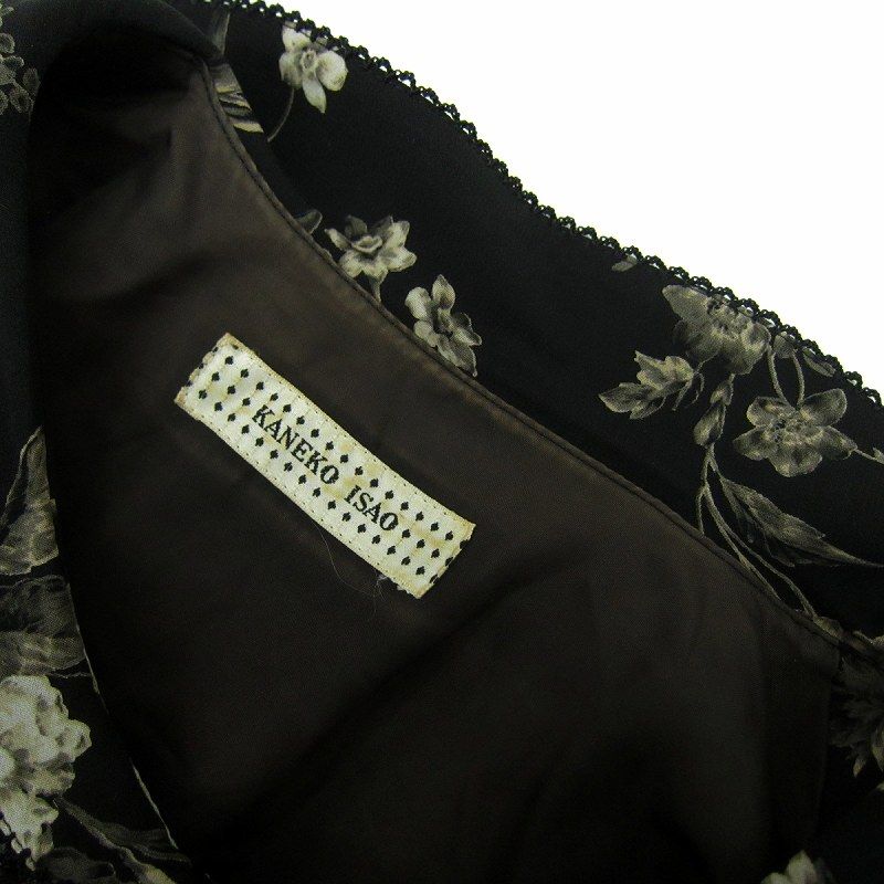 カネコイサオ KANEKO ISAO ワンピース ロング丈 マキシ丈 半袖 花柄 黒