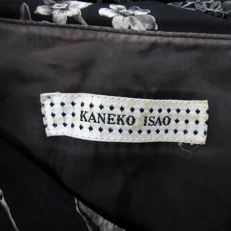 カネコイサオ KANEKO ISAO ワンピース ロング丈 マキシ丈 半袖 花柄 黒