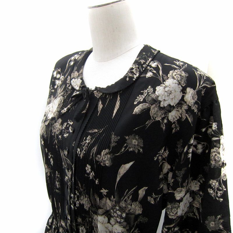 カネコイサオ KANEKO ISAO ワンピース ロング丈 マキシ丈 半袖 花柄 黒