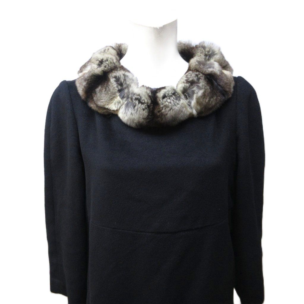 フェンディ FENDI チンチラファー ウール ワンピース ロング 毛皮 黒