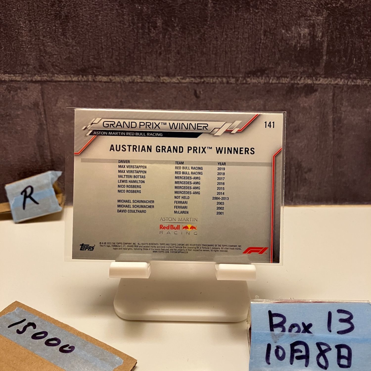 2020 Topps Chrome Max Verstappen Aston Martin Red Bull Racing Grand Prix Winner Austria Refractor カード