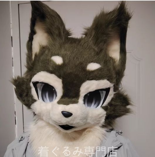 猫 犬 ファースーツ マスク 着ぐるみセット グリーン ケモノ ファー