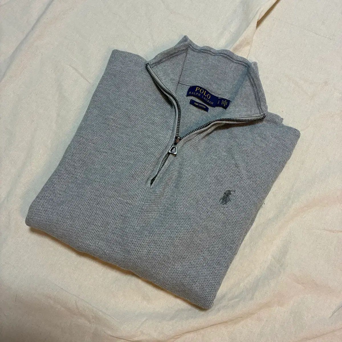 ポロ グレー ハーフジップアップ コットン ニット ( M ） S 新モデル