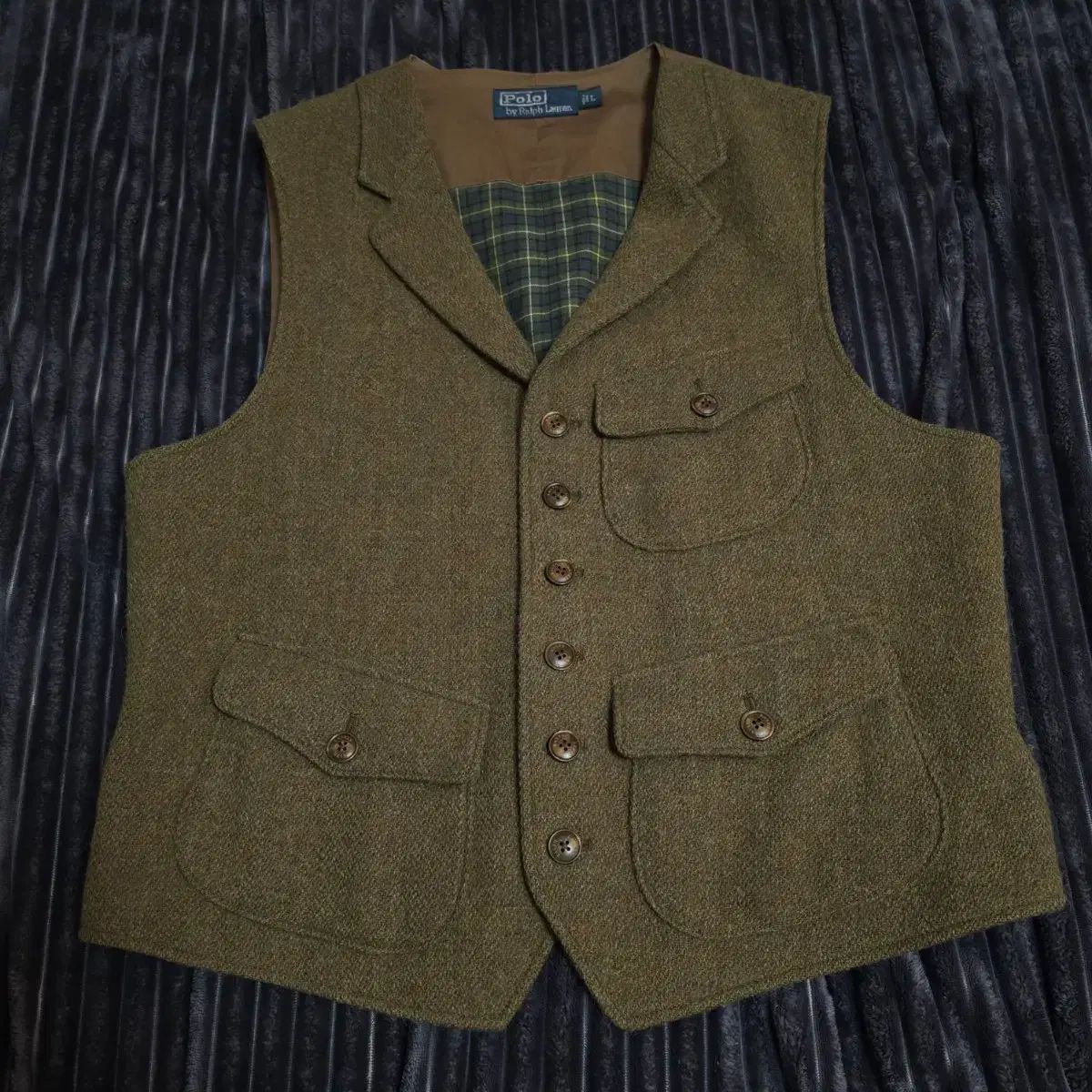 ポロ ツイード ベスト カーキブラウン L