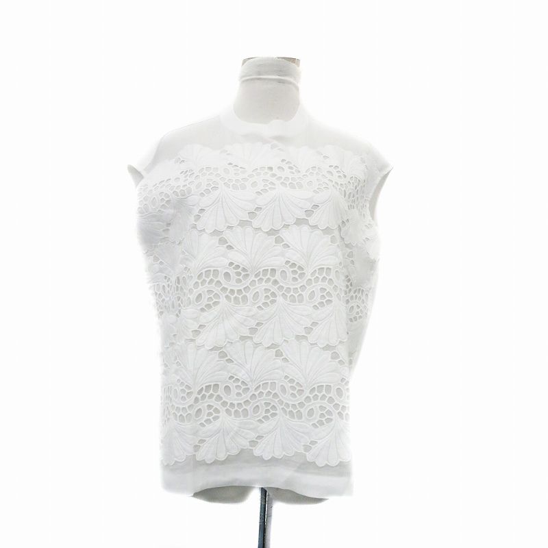 ドゥロワー Drawer 23 SS レースカットソー ノースリーブ クルーネック 切替 オフホワイト 6517-206-0665 HO 44 IBO 83