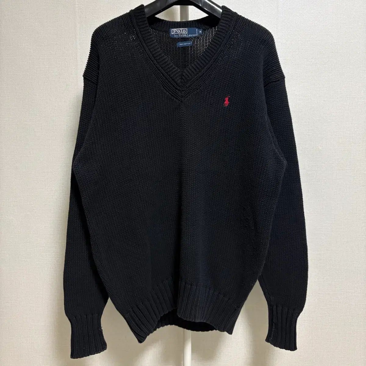 ポロラルフローレン Vネック コットン ニット / ブラック M