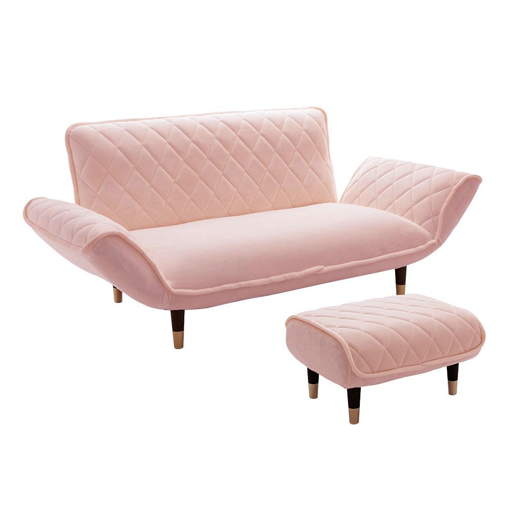 大人かわいい ダイヤモンドキルトカウチソファ オットマンセット