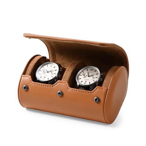 Oirlv 時計ケース 2本 腕時計 ケース 持ち運び PUレザー おしゃれ 旅行 出張 プレゼントなどに適当 適格請求書に対応 B 01202 ブラウン