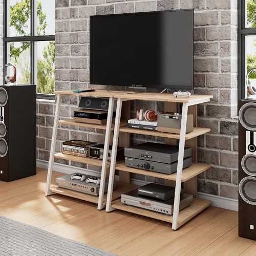 新品】オーディオラック AV棚 インテリア 台形 木目調棚板 オープン